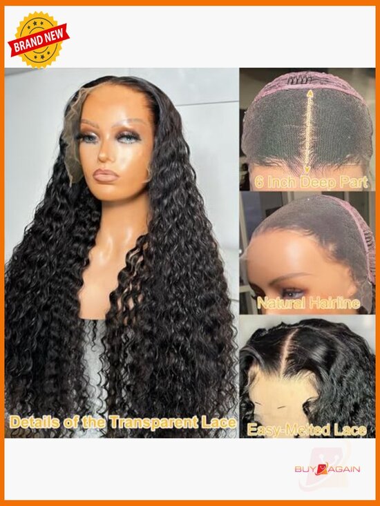 36 Inch Deep Wave Lace Front Wig Human Hair 200% Density Glueless Wet and Wavy main image 6